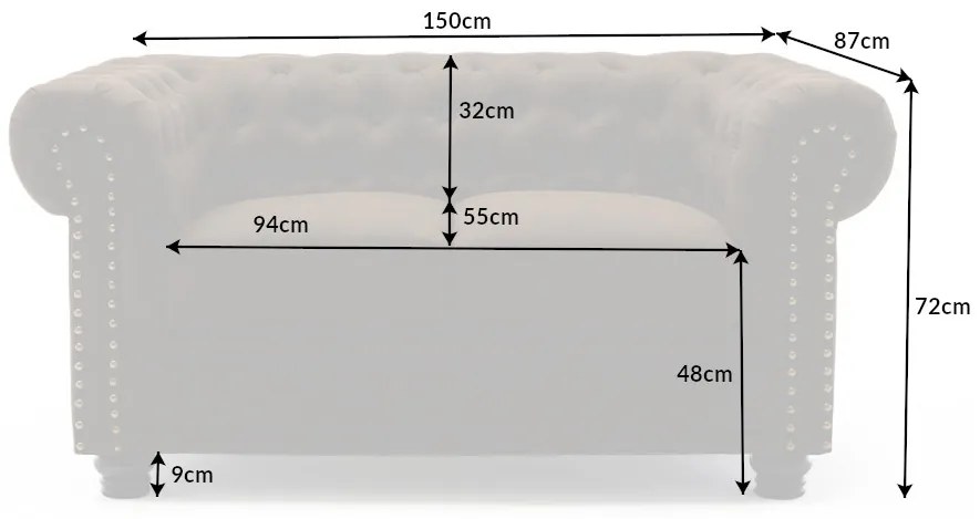 Dizajnová dvojsedačka Chesterfield II 150 cm antik hnedá