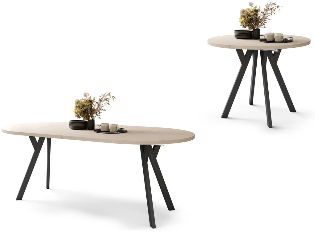 ALMO 100 Béžový/čierne nohy - OKRÚHLY LOFTOVÝ/INDUSTRIÁLNY ROZKLADACÍ STÔL DO OBÝVAČKY/JEDÁLNE