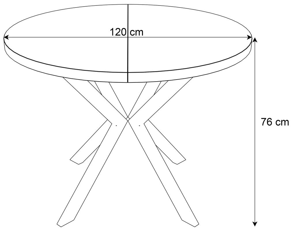 Okrúhly rozkladací jedálensky stôl MARION 100/120 - 176/196 cm tmavý betón + zlatá  podnož Rozmer stola: 100 cm