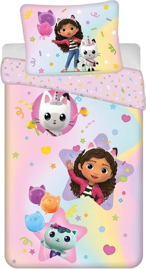 Ružové bavlnené obliečky na jednolôžko 140x200 cm Gabby's Dollhouse "Rainbow" – Jerry Fabrics