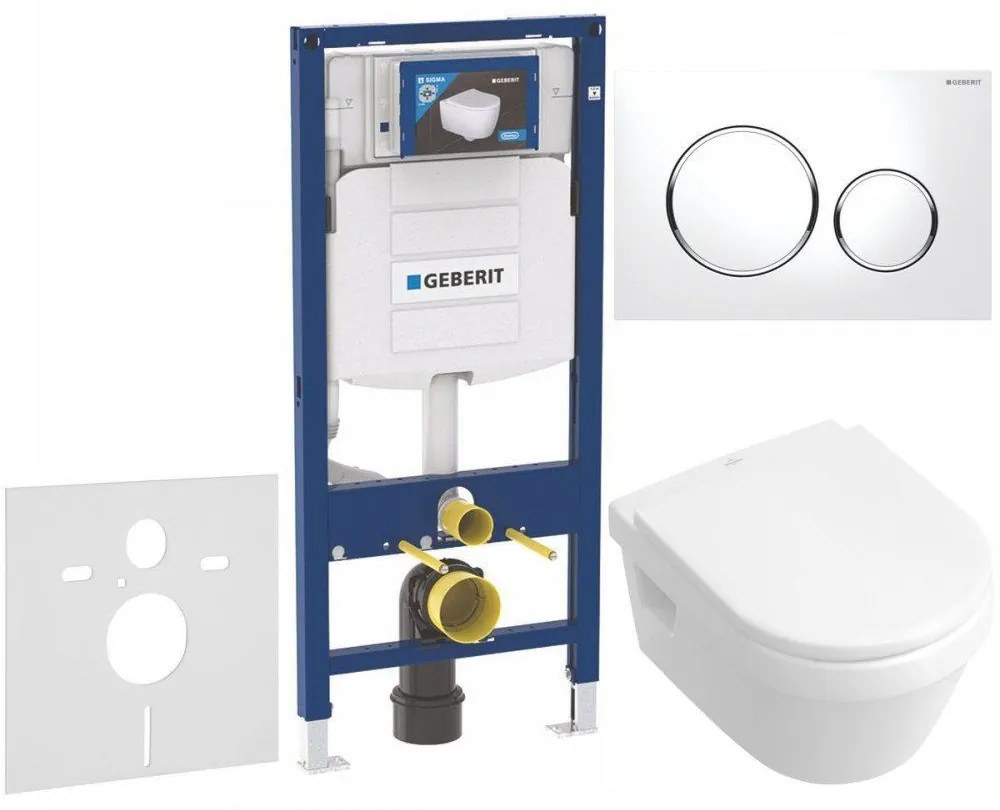 GEBERIT Duofix súprava 5v1 - inštalačný modul, závesné WC DirectFlush a Softclose sedátko VILLEROY &amp; BOCH Architectura, tlačítko Sigma20, 115.882.KJ.1 - biela/lesklý chróm/biela, 111.300.00.5 NB4