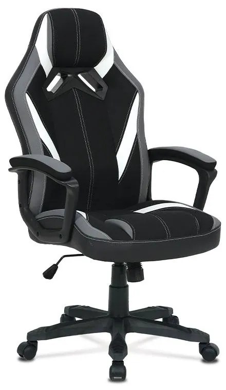 Herné kreslo KA-Y326 GREY, sivá a čierna látka a biela ekokoža