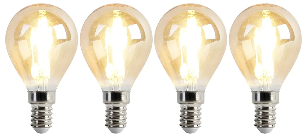 Sada 4 stmievateľných LED žiaroviek E14 P45 zlatá 3,5W 330lm 2100K