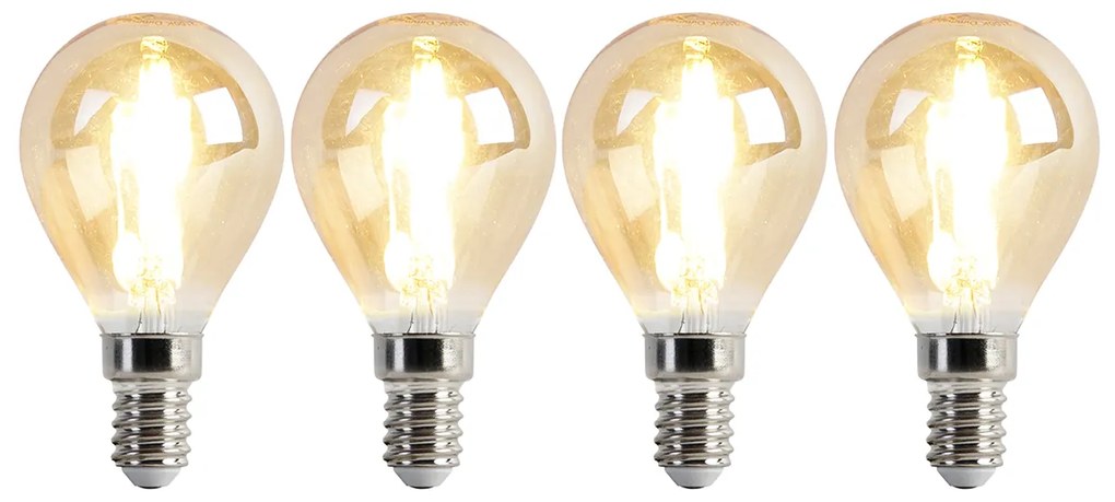 Sada 4ks E14 stmievateľných LED svietidiel P45 zlatá 3,5W 330 lm 2100K