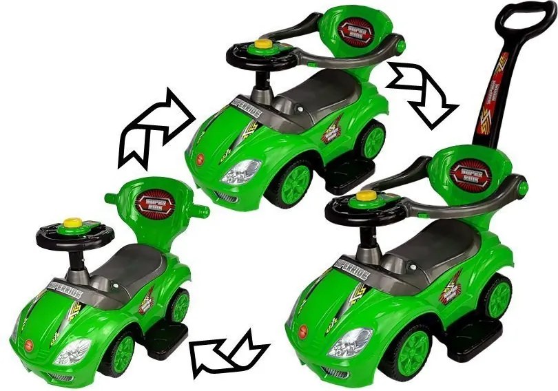 LEAN CARS Mega Car 3v1 Push Ride Green