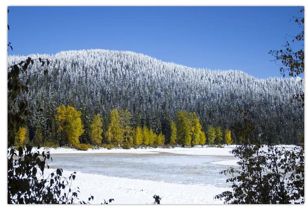 Obraz - zasnežené hory v zime (90x60 cm)