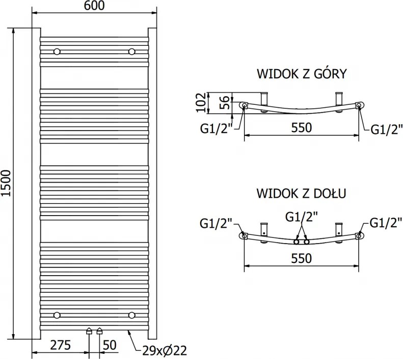 Mexen Ares, elektrické vykurovacie teleso 1500x600 mm + vykurovacia tyč 600 W, zlatá lesklá, W102-1500-600-2600-50