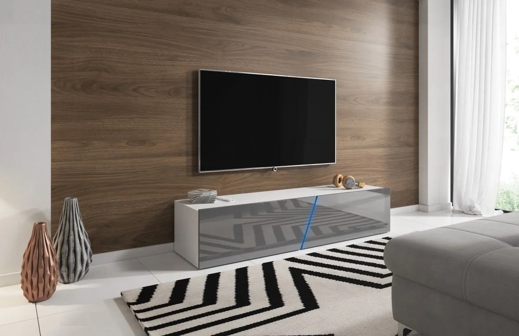 TV stolík Slant s LED osvetlením 160 cm biely mat/sivý lesk