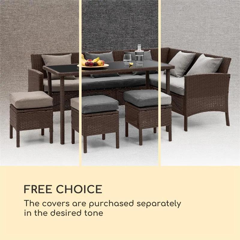 Titania Dining Lounge Set, záhradná sedacia súprava, rohová súprava, stôl, stolčeky, hnedá