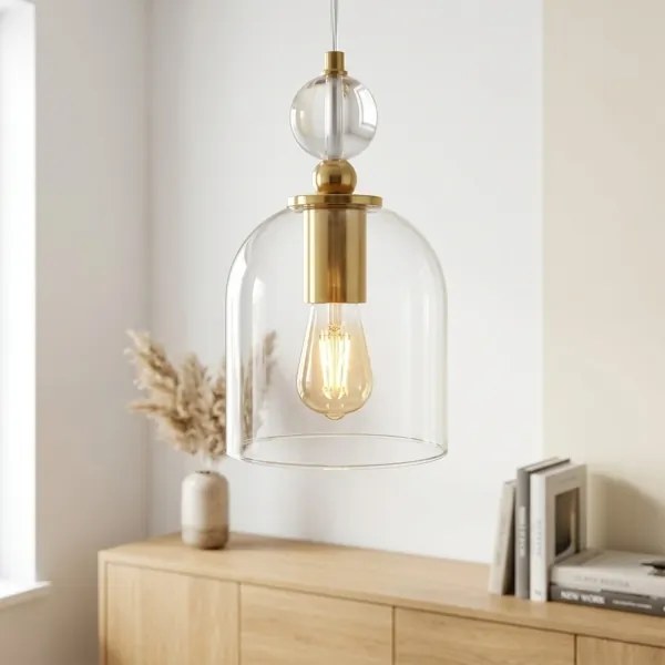 Luster na lanku VELARE 1xE27/15W/230V zlatý/číry