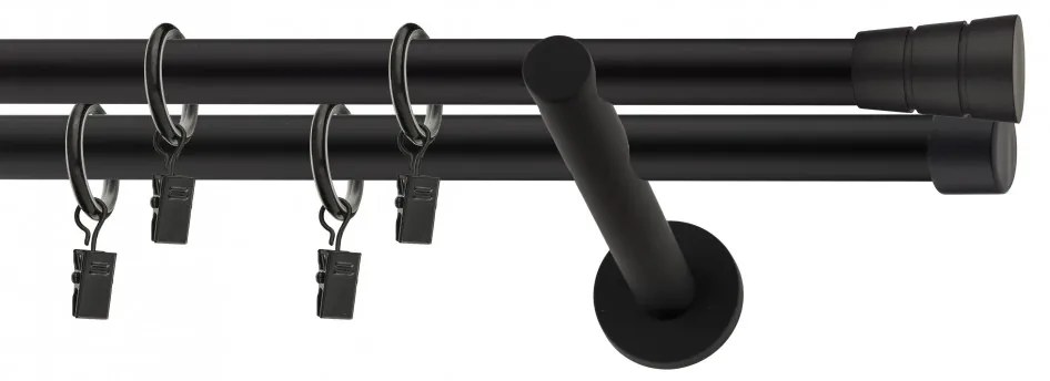 Dekorstudio Garniža dvojradová BASIC čierna-matná 19mm Dĺžka: 160cm, Typ príslušenstva: Krúžky tiché so štipcami