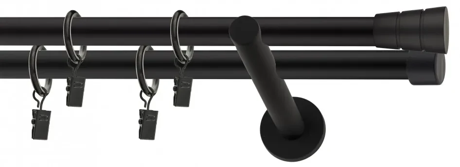 Dekorstudio Garniža dvojradová BASIC čierna-matná 19mm Dĺžka: 360cm, Typ príslušenstva: Krúžky tiché so štipcami