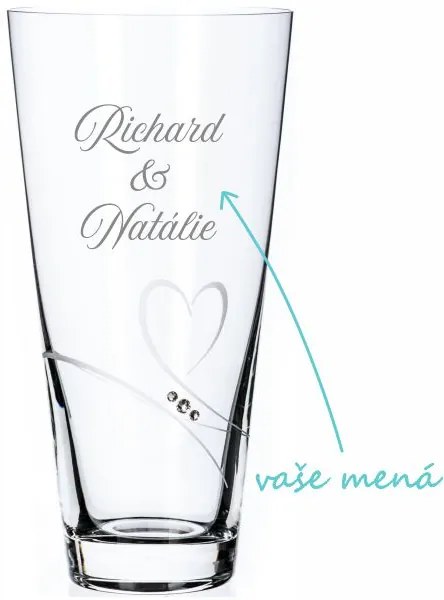Sklenená váza k výročiu Diamante Romance s menami