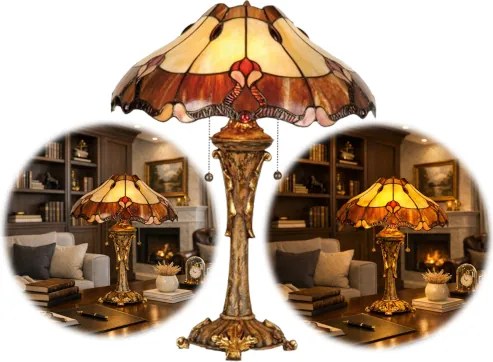 Rustikálna lampa Tiffany štýl stolová UNIQUE Ø 40*53 CM