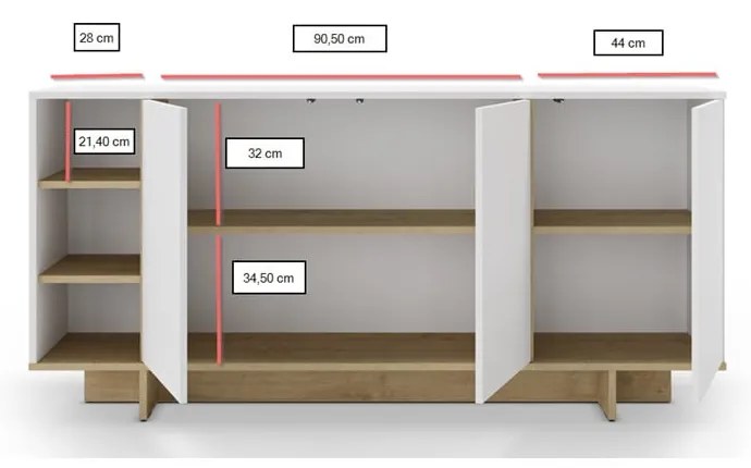 Biela nízka komoda v dekore duba 170x80 cm Cequoia – Marckeric