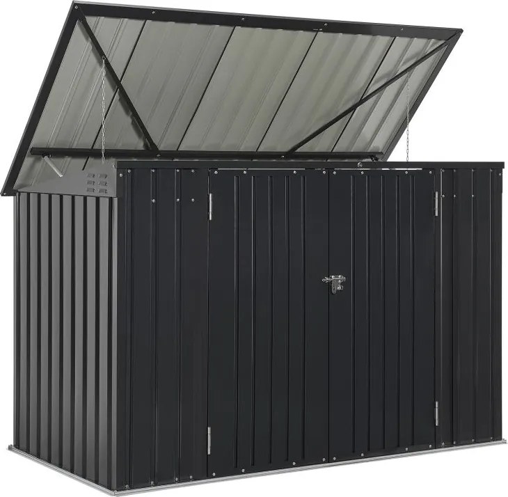 Kovový prístrešok, 3 popolnice, výklopné veko, 200×105×128cm