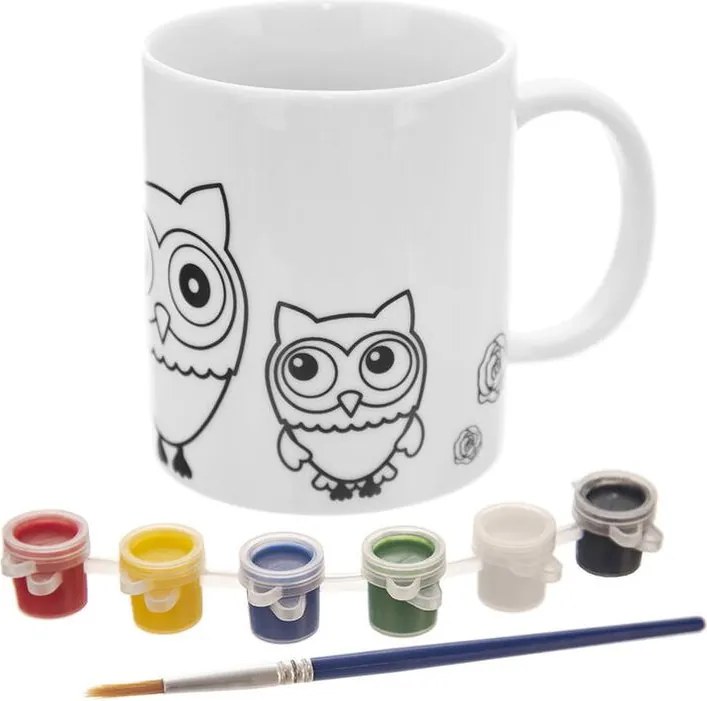 Porcelánový hrnček SOVA s farbami a štetcom, 380 ml