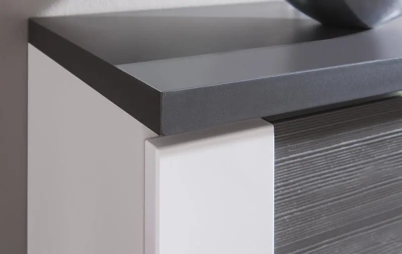 Široká komoda Caracas typ 21, grafit/biely lesk, s osvetlením