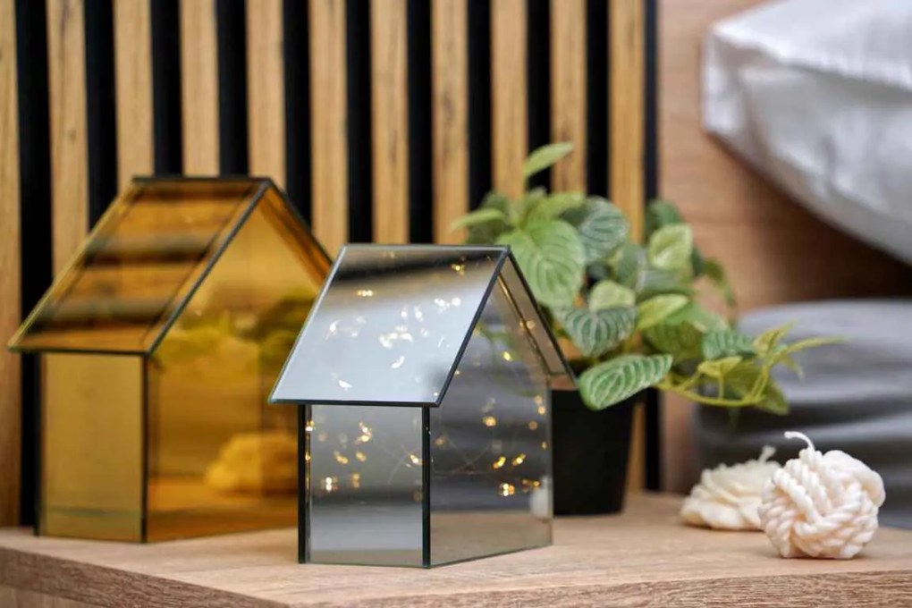 LED sklenený domček ELITE, sivý - viac veľkostí Veľkosť: L