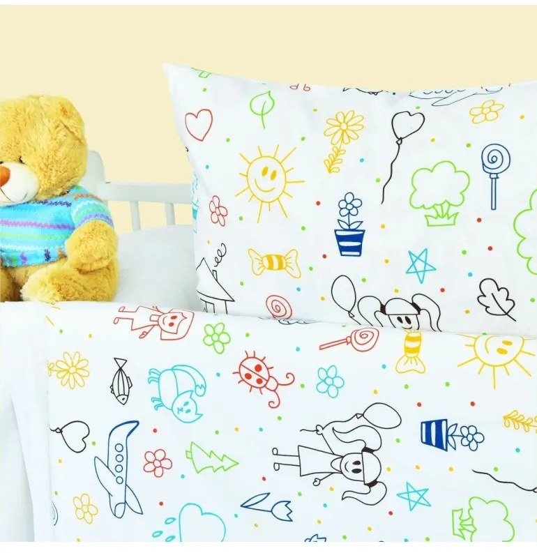 Obliečky detské bavlnené Happy biele EMI, Vankúš 70x90