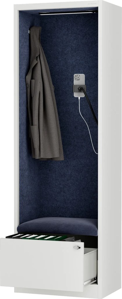 Akustická kabína SALLY MentalBox 600 mm – biely korpus, tmavomodré sedadlo