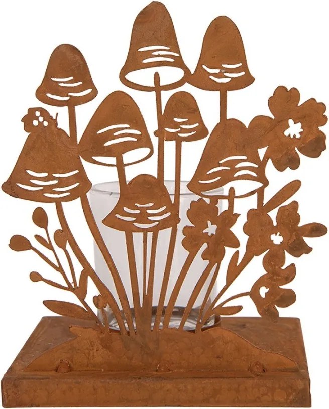 Slovenština Rustikálny hrdzavý svietnik s hubkami Mushroom Rust - 12*12*15 cm
