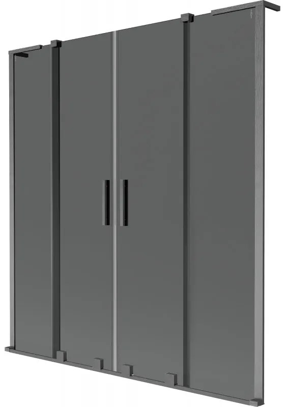 Mexen Velar L Duo, 2-krídlová posuvná vaňová zástena 150 x 150 cm, 8mm šedé sklo, brúsený grafit, 896-150-003-42-66