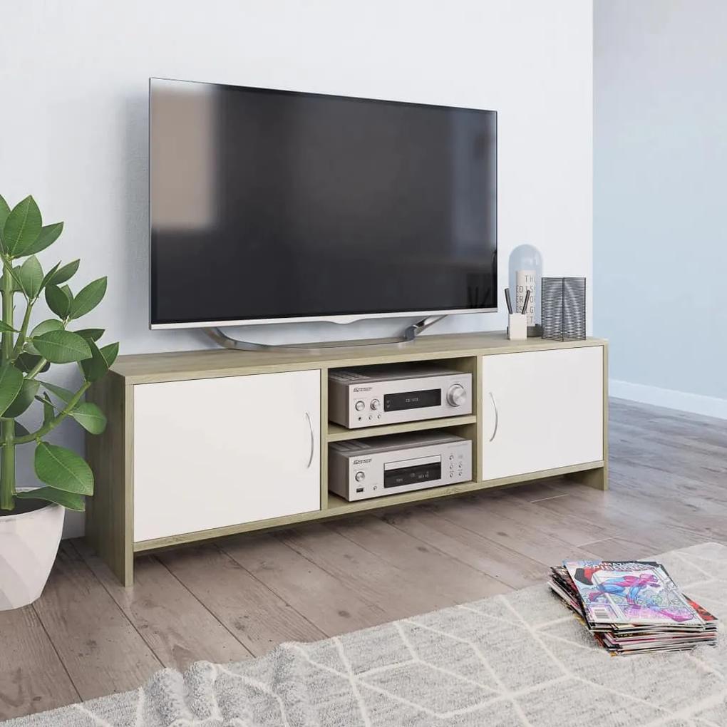 TV skrinka biela a farba dubu sonoma 120x30x37,5 cm drevotrieska