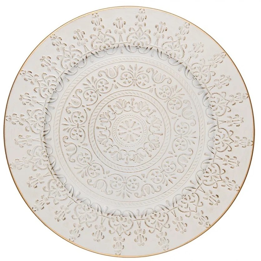 Bielo-zlatý okrúhly servírovací podnos/tanier Ornament - Ø 33*1 cm