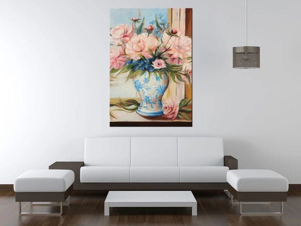 Gario Ručne maľovaný obraz Farebné kvety vo váze Rozmery: 100 x 70 cm