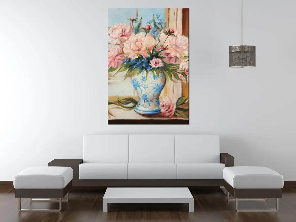 Gario Ručne maľovaný obraz Farebné kvety vo váze Rozmery: 120 x 80 cm