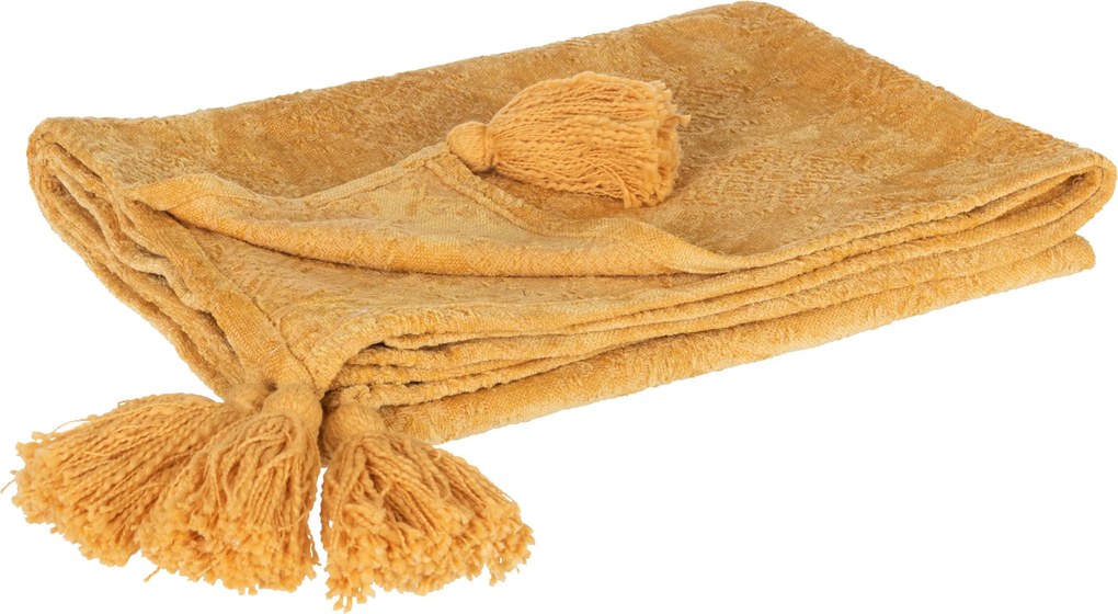 Okrový PED zdobený ornamentmi a strapcami Fayola - 146 * 190 cm