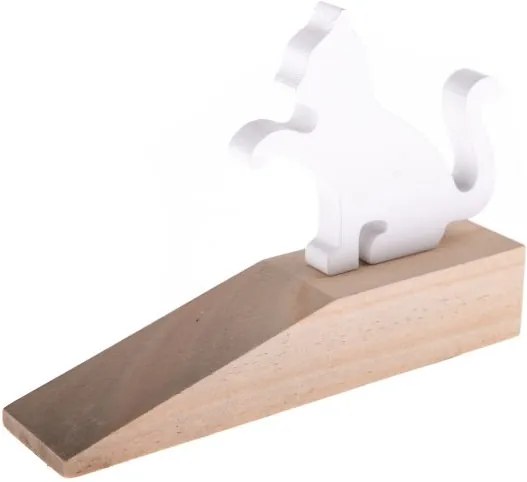 drevená zarážka na dvere mačička biela 17,5×10×4cm
