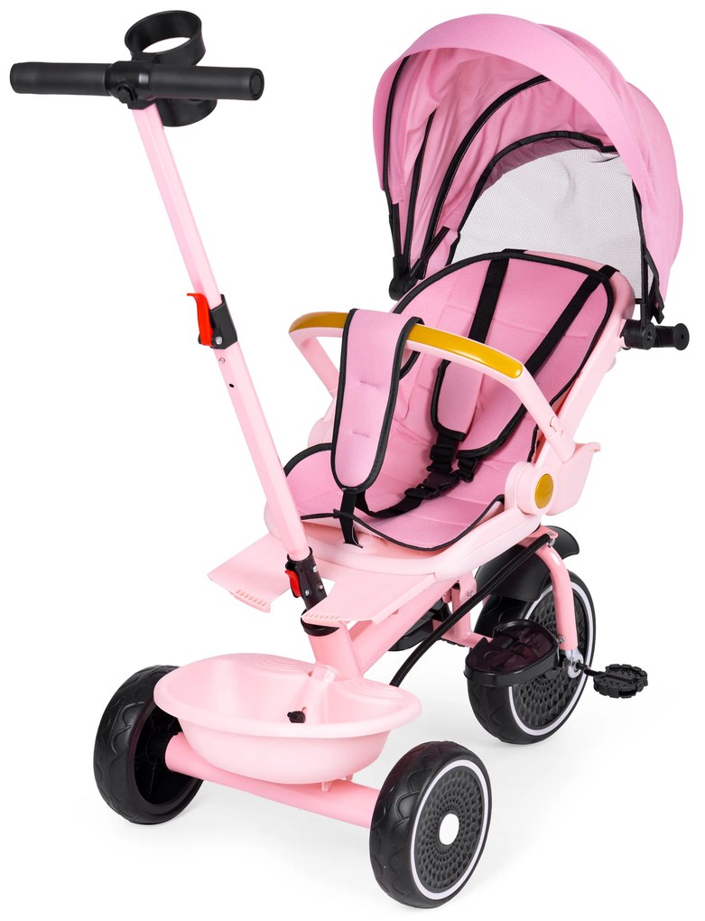 Trojkolka 2v1 otočné sedadlo a skladacia strieška ružová - ECOTOYS