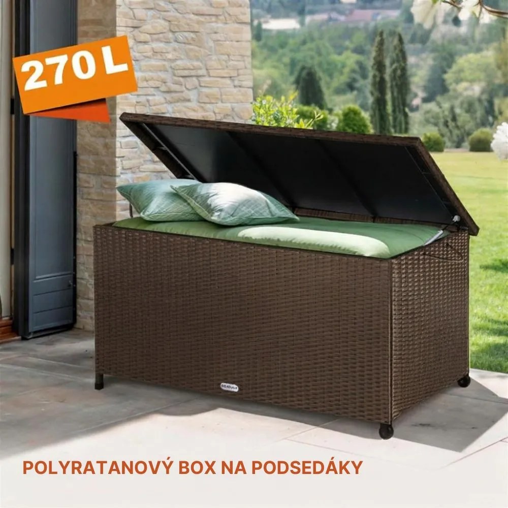 Polyratanový úložný box RICCO, 117 x 53 x 60cm, tmavá hnedá Casaria
