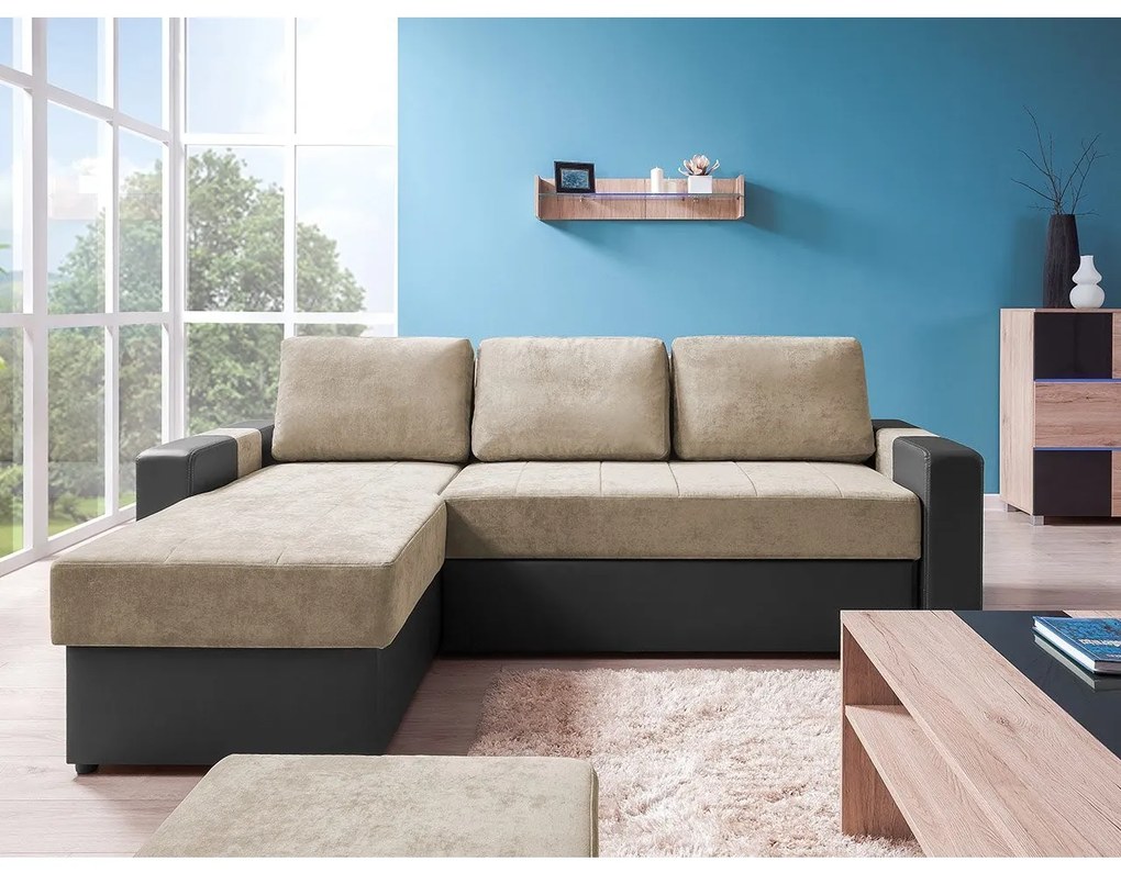 Rohová sedacia súprava Nado, Farby: Ekokoža Soft 011 (čierna) + Aura 15, Strana: pravá
