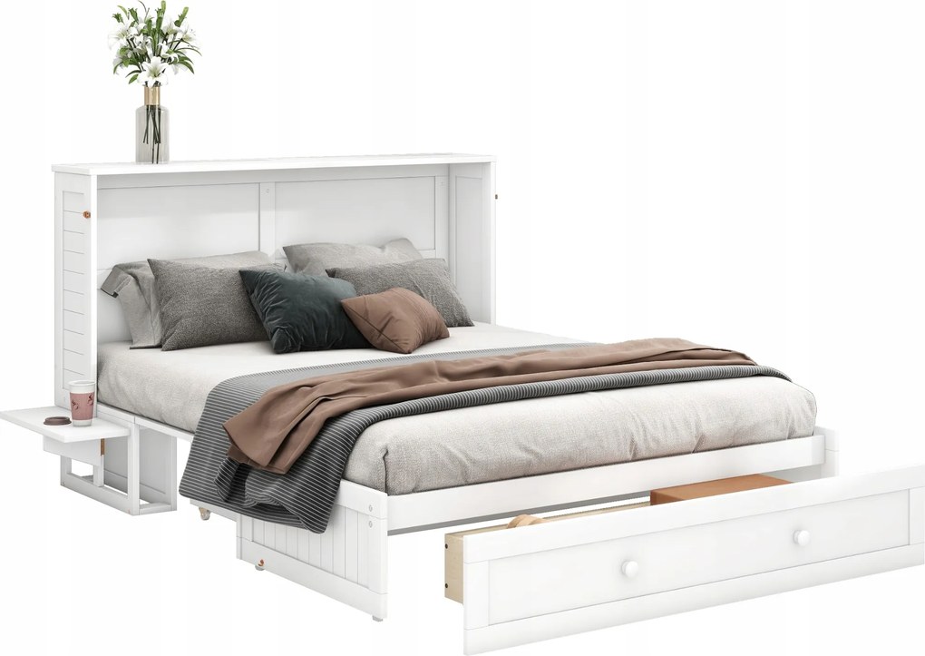 Mobilná posteľ zasúvateľná do steny 140x200 cm Dvojlôžková posteľ Zásuvky Police