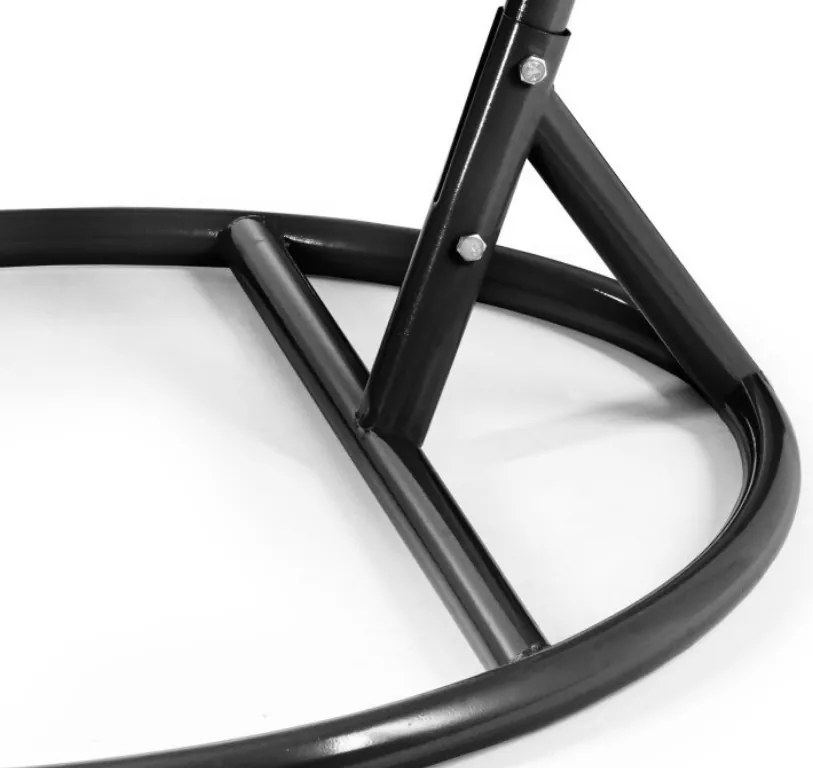 Čierne závesné kreslo KOKON so stojanom, svetlozelený vankúš so vzorom