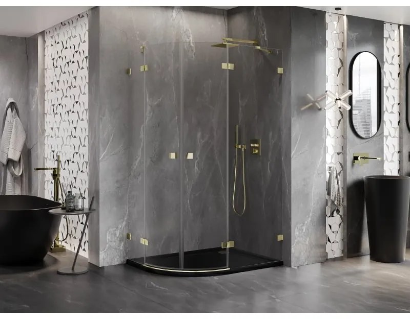 Mexen Lunar, pravý polkruhový sprchový kút 100 x 90 cm, 8mm číre sklo, zlatý profil, 833-100P-090L-50-00