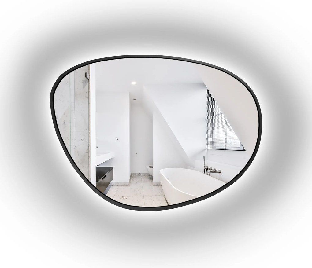 Nepravidelné zrkadlo Agat v čiernom ráme s Led podsvietením 189x140