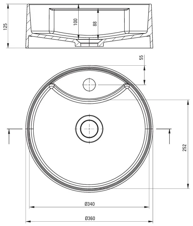 Deante Silia, umývadlo na dosku s otvorom na batériu 360x360x125mm, čierna matná, DEA-CQS_NU4B