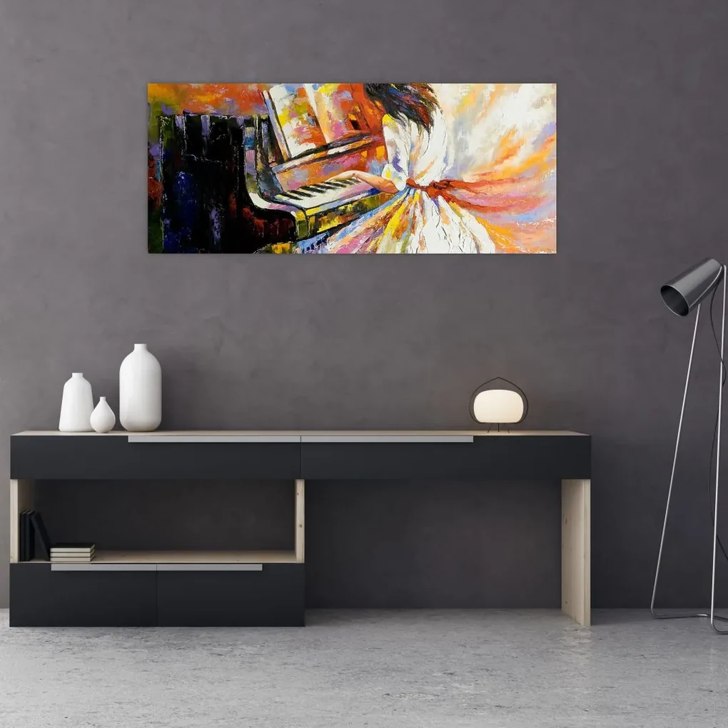 Obraz - Žena hrajúca na piáno (120x50 cm)