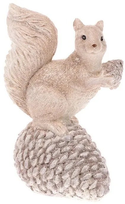 Zimná dekorácia Veverička so šiškou, polyresin