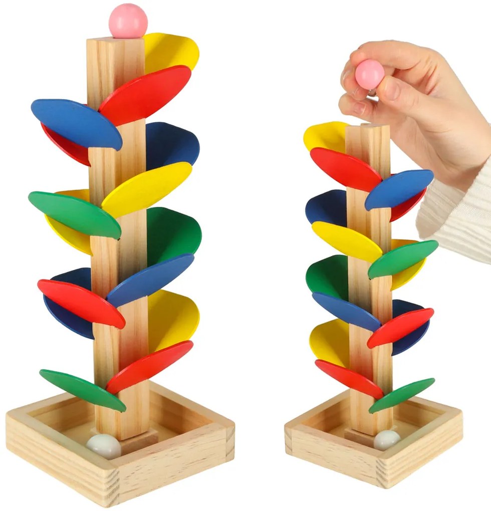 KIK Montessori drevený kulodrom – vzdelávacia veža s guľôčkami