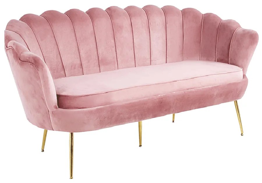 Luxusná pohovka, 3-sed, ružová Velvet látka/chróm zlatý, štýl Art-deco, NOBLIN