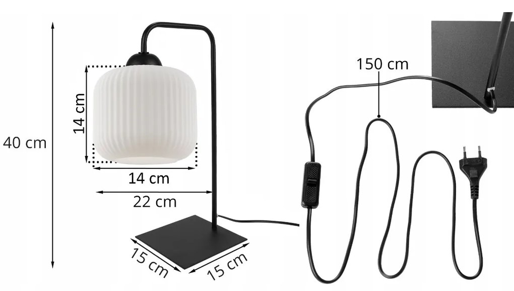 Light Home Stolná lampa Riffle, 1x biele sklenené tienidlo