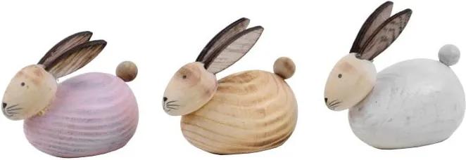 Sada 3 malých drevených dekorácií v tvare zajačika Ego Dekor, 7,5 × 7 cm