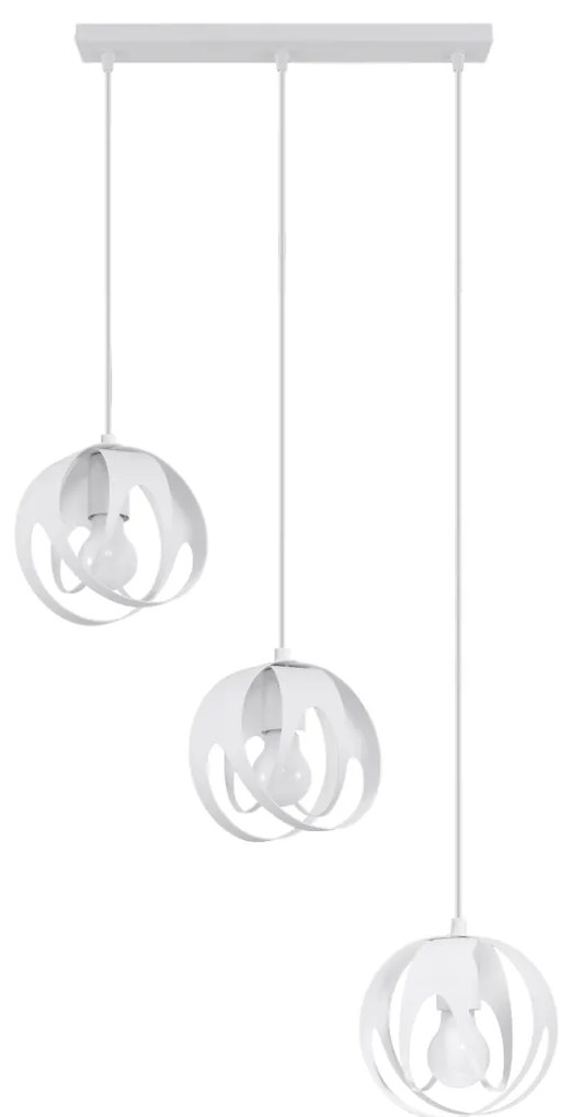 Závesné svietidlo Tulos 3l, 3x biele kovové tienidlo