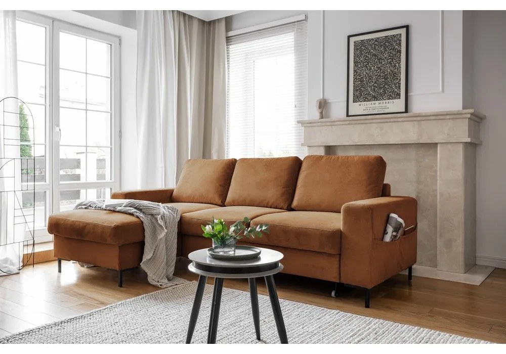 Oranžovohnedá menčestrová rozkladacia rohová pohovka (ľavý roh) Lofty Lilly – Miuform