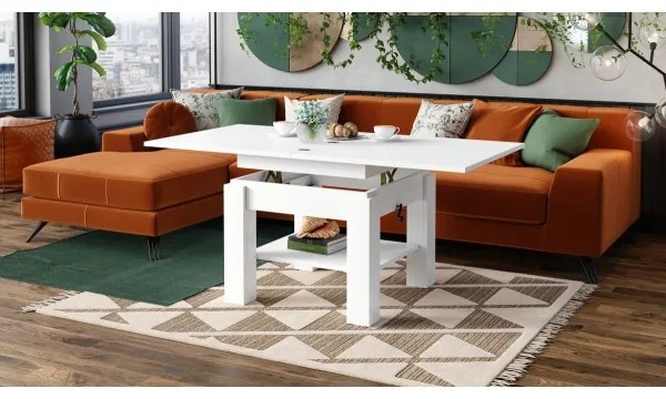 Rozkladací konferenčný/jedálenský stôl so zvíhacou doskou CALEB biela